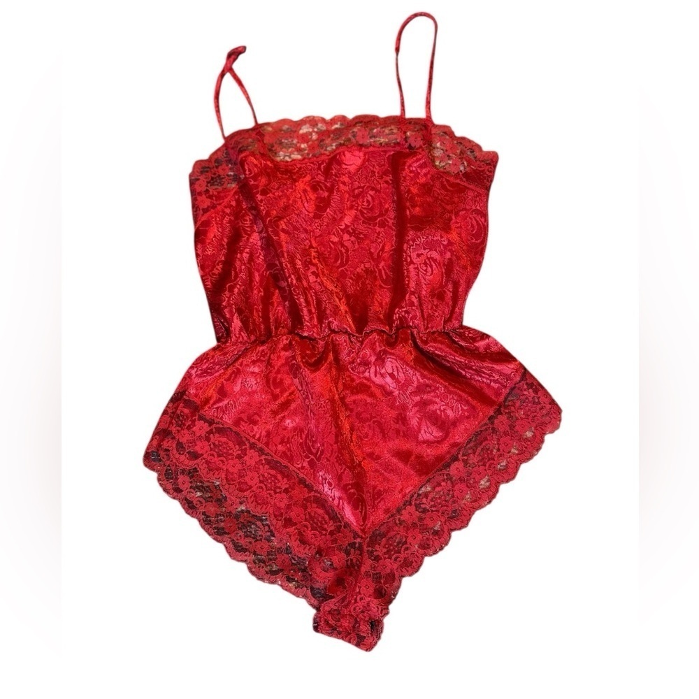 Holiday vintage, Red Lace Women's Romper, small